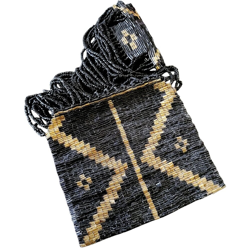 Beaded Evening Purse Handbag with Unusual Beaded Strap Geometric Design